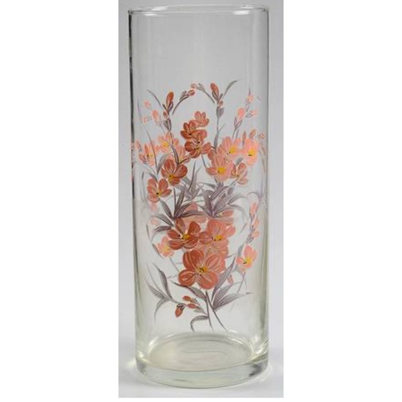 Vase- 1987 Glass Pink Flowers Pasabahce Vase Made In Turkey - Picture 1 of 10